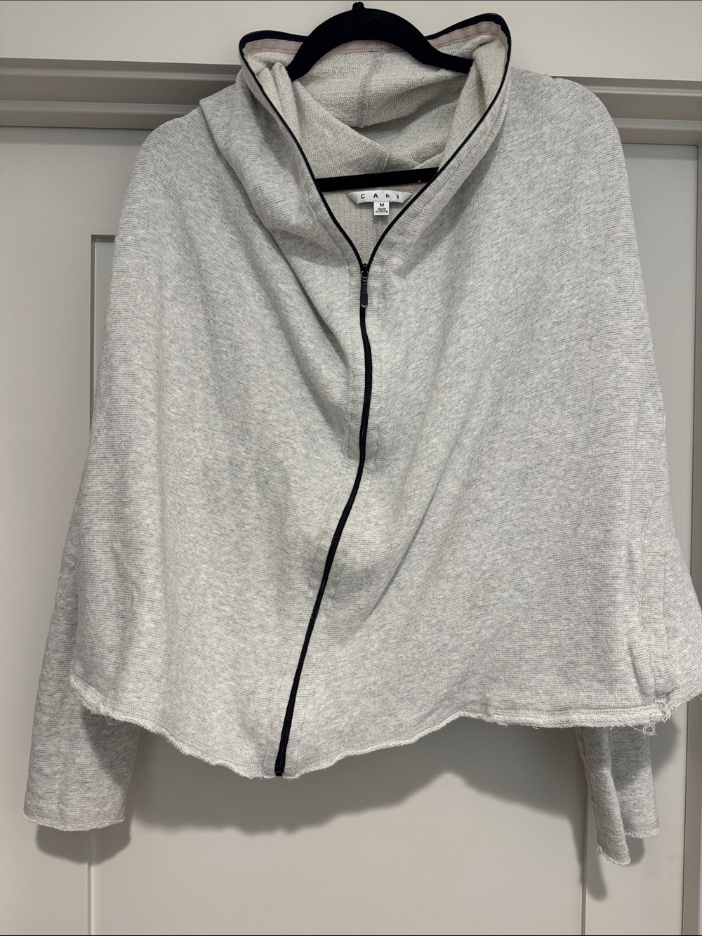CAbi Light Gray Hooded Zip Poncho with Black Trimm